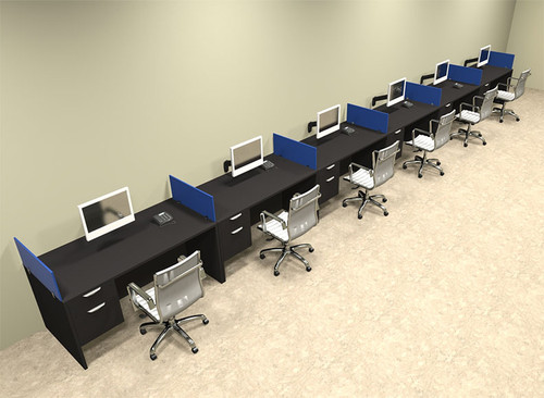 Six Person Blue Divider Office Workstation Desk Set, #OT-SUL-SPB40