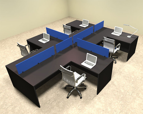 Four Person Blue Divider Office Workstation Desk Set, #OT-SUL-SPB48