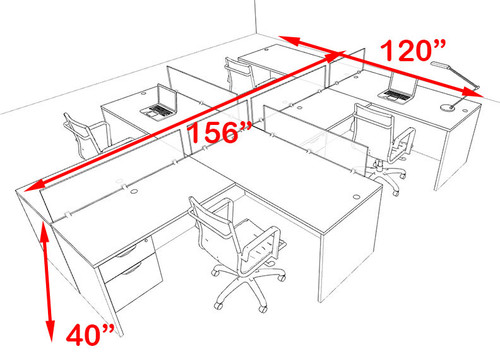 Four Person Blue Divider Office Workstation Desk Set, #OT-SUL-SPB59