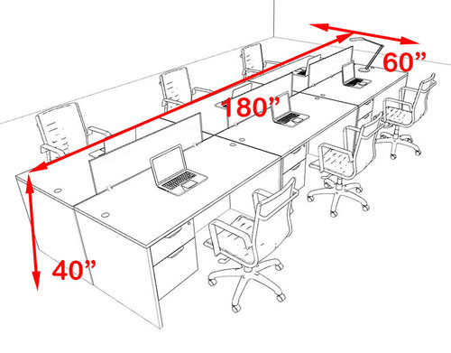 Six Person Orange Divider Office Workstation Desk Set, #OT-SUL-FPO21