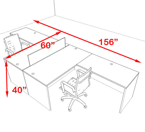 Two Person Orange Divider Office Workstation Desk Set, #OT-SUL-FPO28