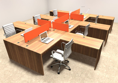 Six Person Orange Divider Office Workstation Desk Set, #OT-SUL-FPO33
