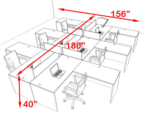 Six Person Orange Divider Office Workstation Desk Set, #OT-SUL-FPO35