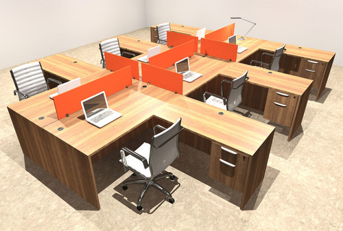 Six Person Orange Divider Office Workstation Desk Set, #OT-SUL-FPO45