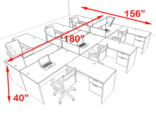 Six Person Orange Divider Office Workstation Desk Set, #OT-SUL-FPO46