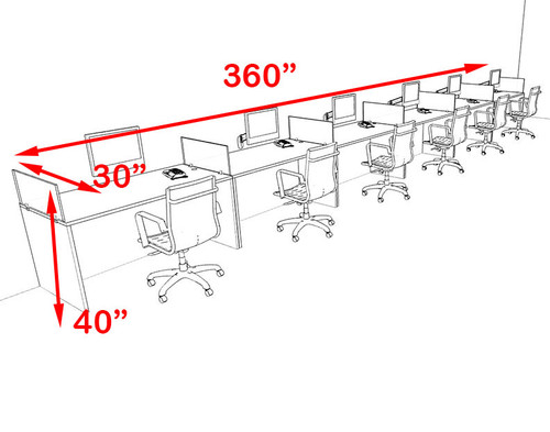 Six Person Orange Divider Office Workstation Desk Set, #OT-SUL-SPO17