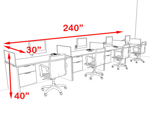 Four Person Orange Divider Office Workstation Desk Set, #OT-SUL-SPO30