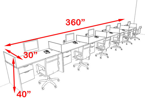 Six Person Orange Divider Office Workstation Desk Set, #OT-SUL-SPO38
