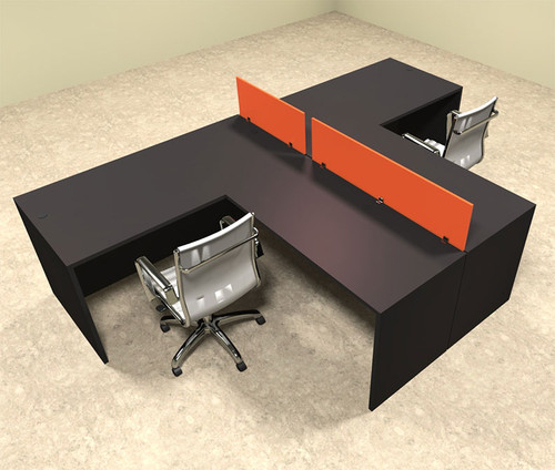 Two Person Orange Divider Office Workstation Desk Set, #OT-SUL-SPO44
