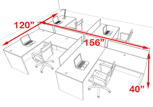 Four Person Orange Divider Office Workstation Desk Set, #OT-SUL-SPO46