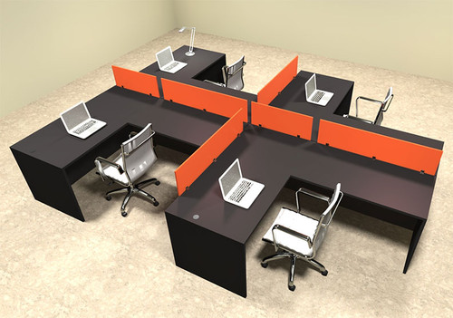 Four Person Orange Divider Office Workstation Desk Set, #OT-SUL-SPO48