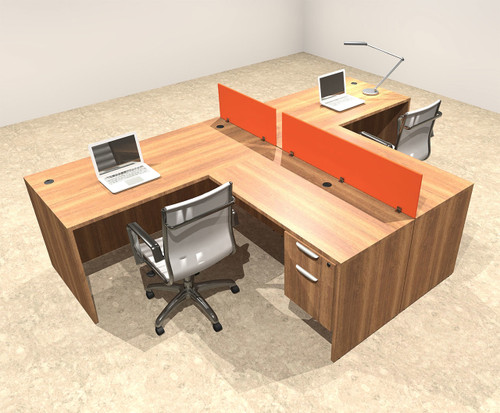 Two Person Orange Divider Office Workstation Desk Set, #OT-SUL-SPO53
