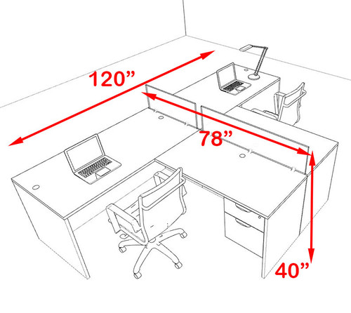 Two Person Orange Divider Office Workstation Desk Set, #OT-SUL-SPO56