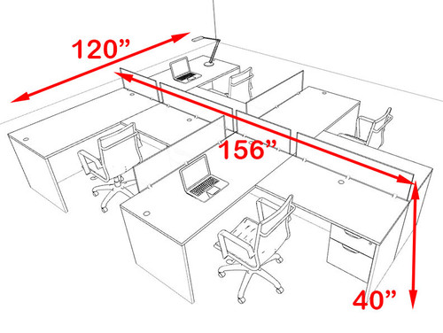 Four Person Orange Divider Office Workstation Desk Set, #OT-SUL-SPO57