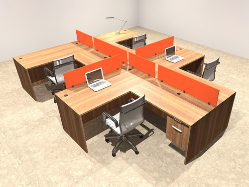 Four Person Orange Divider Office Workstation Desk Set, #OT-SUL-SPO57