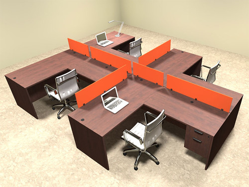 Four Person Orange Divider Office Workstation Desk Set, #OT-SUL-SPO58