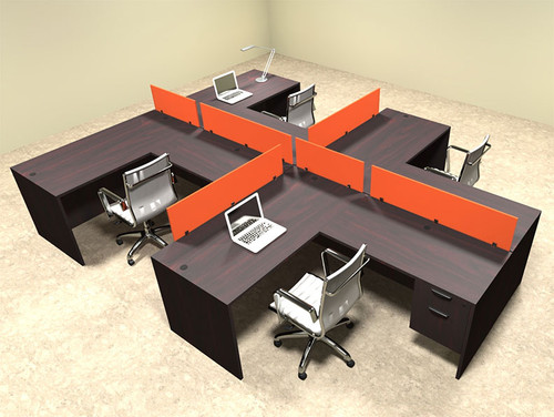 Four Person Orange Divider Office Workstation Desk Set, #OT-SUL-SPO59