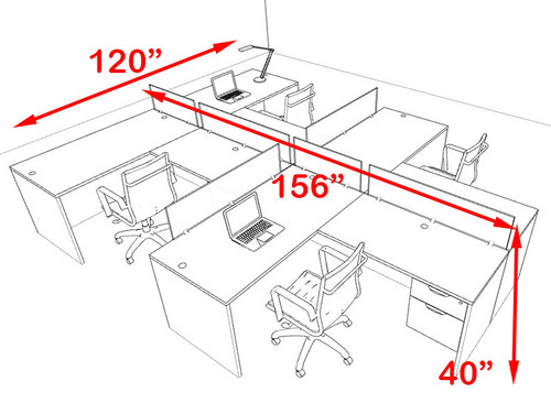 Four Person Orange Divider Office Workstation Desk Set, #OT-SUL-SPO60