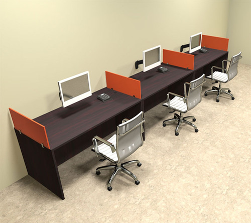 Three Person Orange Divider Office Workstation Desk Set, #OT-SUL-SPO7