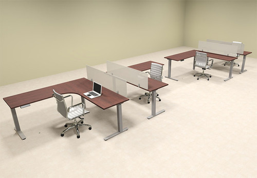 Four Persons L Shaped Power Adjustable Divider Workstation, #OF-CON-HP39