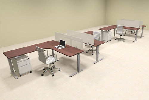Four Persons L Shaped Power Adjustable Divider Workstation, #OF-CON-HP45