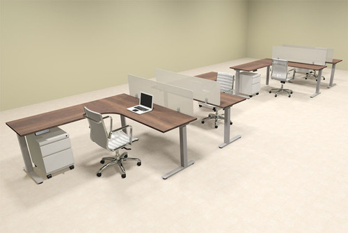 Four Persons L Shaped Power Adjustable Divider Workstation, #OF-CON-HP46