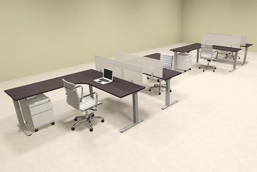 Four Persons L Shaped Power Adjustable Divider Workstation, #OF-CON-HP47
