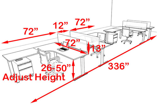 Four Persons L Shaped Power Adjustable Divider Workstation, #OF-CON-HP48