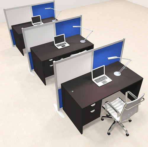 Three Person Workstation w/Acrylic Aluminum Privacy Panel, #OT-SUL-HPB72