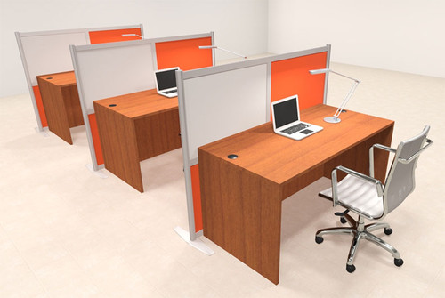 Three Person Workstation w/Acrylic Aluminum Privacy Panel, #OT-SUL-HPO105