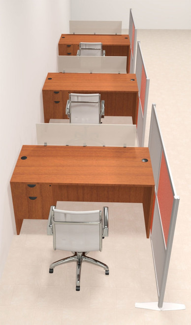 Three Person Workstation w/Acrylic Aluminum Privacy Panel, #OT-SUL-HPO117