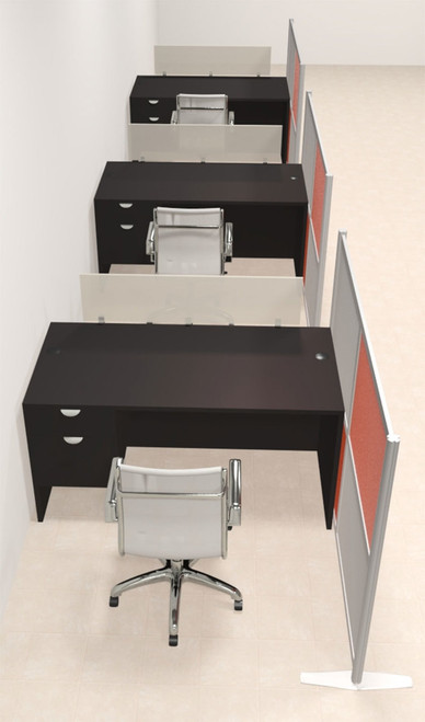 Three Person Workstation w/Acrylic Aluminum Privacy Panel, #OT-SUL-HPO120