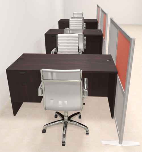 Three Person Workstation w/Acrylic Aluminum Privacy Panel, #OT-SUL-HPO131