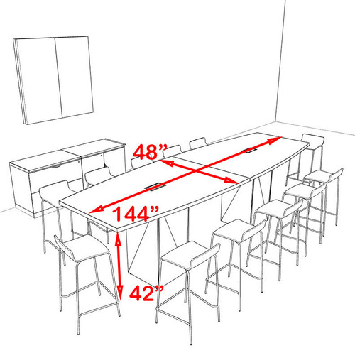 Boat Shape Counter Height 12' Feet Conference Table, #OF-CON-CT8