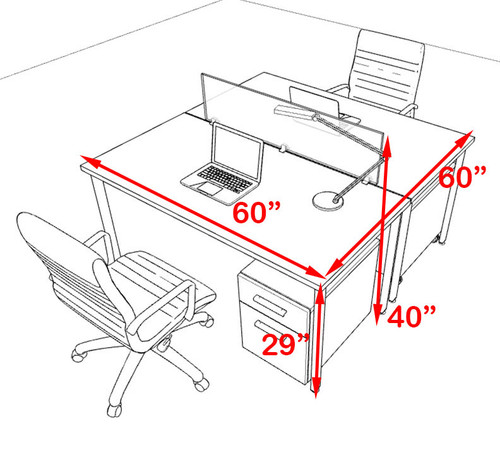 Two Persons Modern Acrylic Divider Workstation, #MT-FIV-FP22
