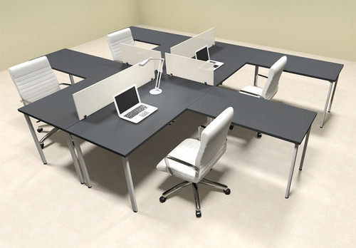 Four Persons L Shaped Modern Acrylic Divider Workstation, #MT-FIV-FP48