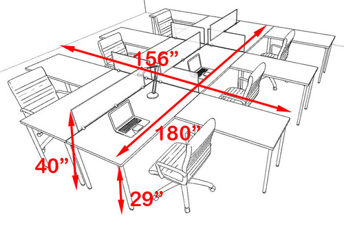 Six Persons L Shaped Modern Acrylic Divider Workstation, #MT-FIV-FP49