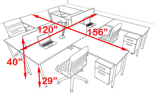 Four Persons L Shaped Modern Acrylic Divider Workstation, #MT-FIV-FP62