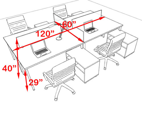 Four Persons Modern Acrylic Divider Workstation, #MT-FIV-FP75