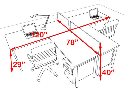 Two Persons L Shaped Modern Acrylic Divider Workstation, #MT-FIV-SP79