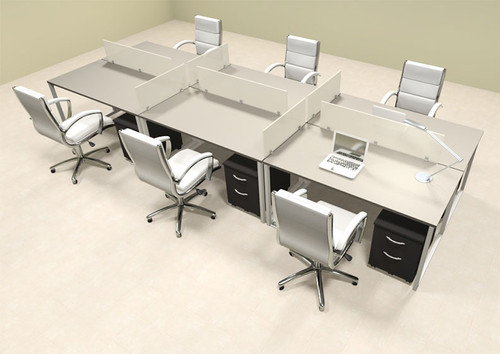 Six Person Modern Acrylic Divider Office Workstation, #AL-OPN-FP32
