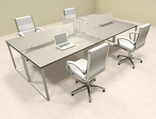 Four Person Modern Acrylic Divider Office Workstation, #AL-OPN-FP8