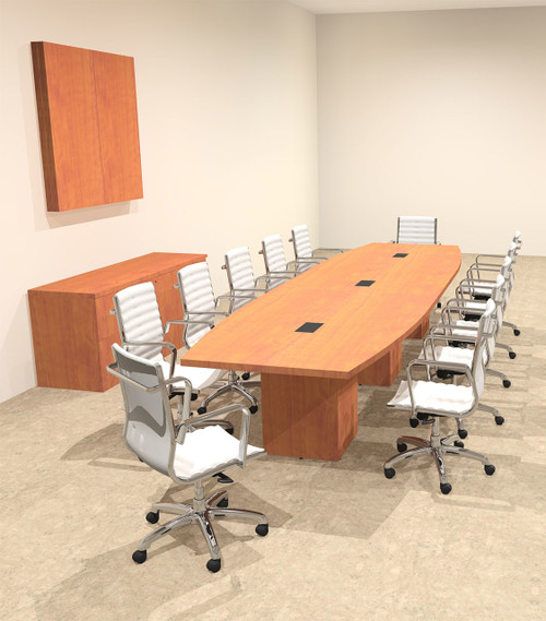 Modern Boat Shaped Cube Leg 14' Feet Conference Table, #OF-CON-CQ33