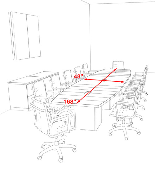 Modern Boat Shaped Cube Leg 14' Feet Conference Table, #OF-CON-CQ35