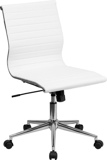 Mid-Back Armless White Ribbed Upholstered Leather Conference Chair