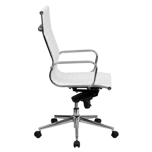 High Back White Ribbed Upholstered Leather Executive Office Chair , #FF-0168-14