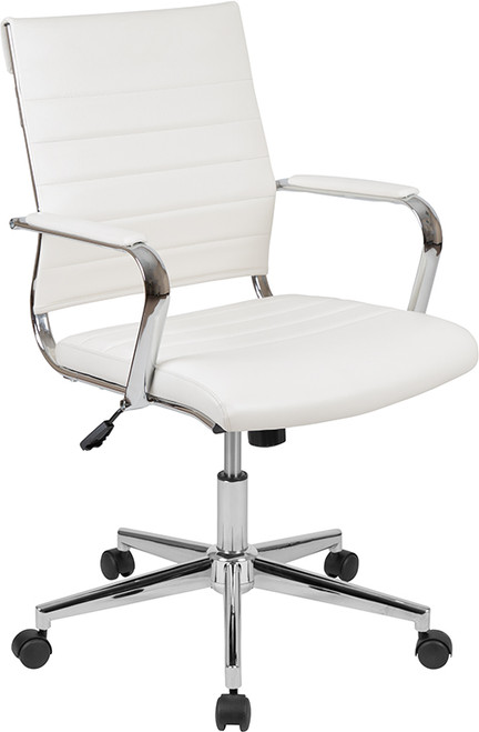Mid-Back White Ribbed Upholstered Leather Conference Chair , #FF-0169-14 Mid-Back White Ribbed Upholstered Leather Conference Chair , #FF-0169-14