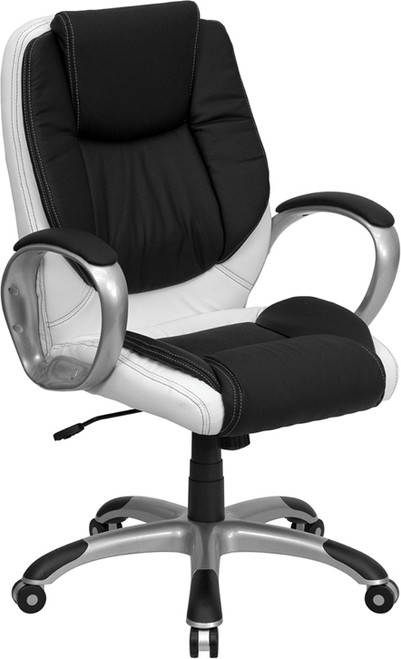 Mid-Back Black and White Leather Executive Swivel Office Chair , #FF-0175-14
