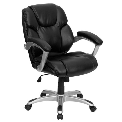 Mid-Back Black Leather Office Task Chair , #FF-0195-14