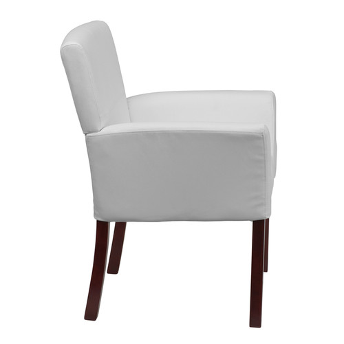 White Leather Executive Side Chair or Reception Chair with Mahogany Legs , #FF-0453-14